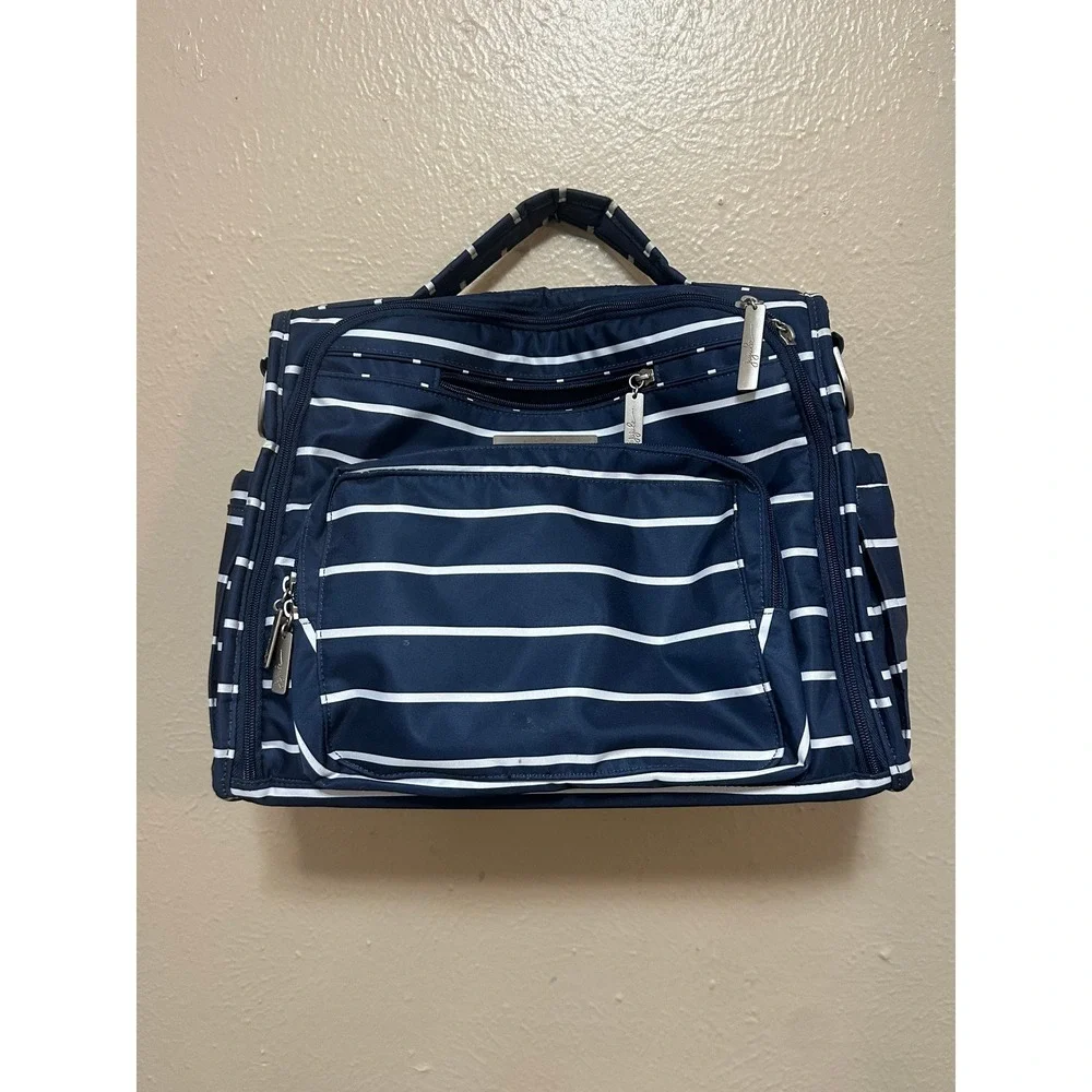 JuJuBe Diaper Bag Navy White Stripe Mommy Tote‎ Messenger Bag with Changing Pad